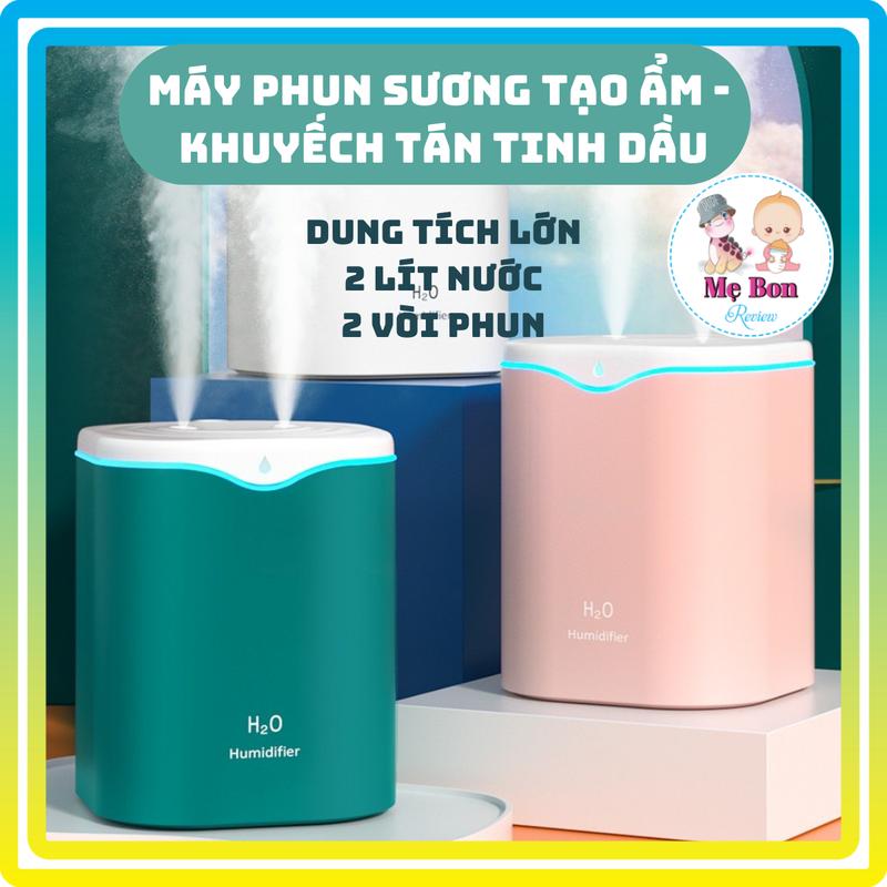 Máy Phun Sương Tạo Độ Ẩm Dung Tích Lớn 2L - 2 Vòi Phun - Máy Khuyếch Tán Tinh Dầu - Sử Dụng Dây Sạc USB loại anh mới
