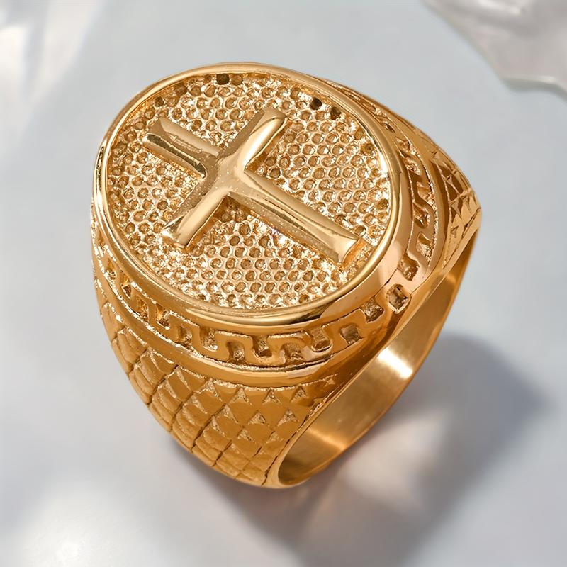1 piece Majestic Retro Cross Ring - Luxurious 304 Stainless Steel, Gold and Black Options, Suitable for Couples' Love and Daily Wear, Perfect Gift for Friends and Boyfriends 6