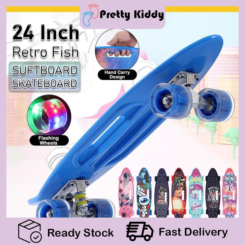 T042 (24 Inch) Fish Board Retro Plastic Skateboard with 4 Wheels ...