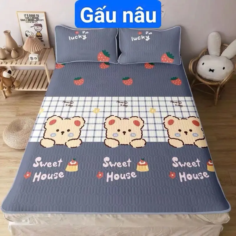 [ tặng kèm 2 vỏ gối] chiếu điều hòa Trần bông họa tiết siêu xinh 3