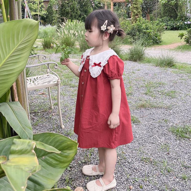 [Me Nep Kids] Váy babydoll cổ sen tay bồng Đầm bé gái màu đỏ dễ thương 8-26kg baby  doll