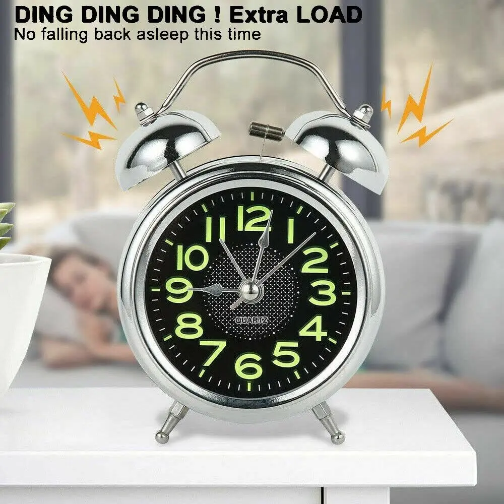 Chuông Đôi Siêu Lớn, Đồng Hồ Báo Thức Có Đèn Ngủ, Đầu Giường, Trang Trí Nhà Cửa