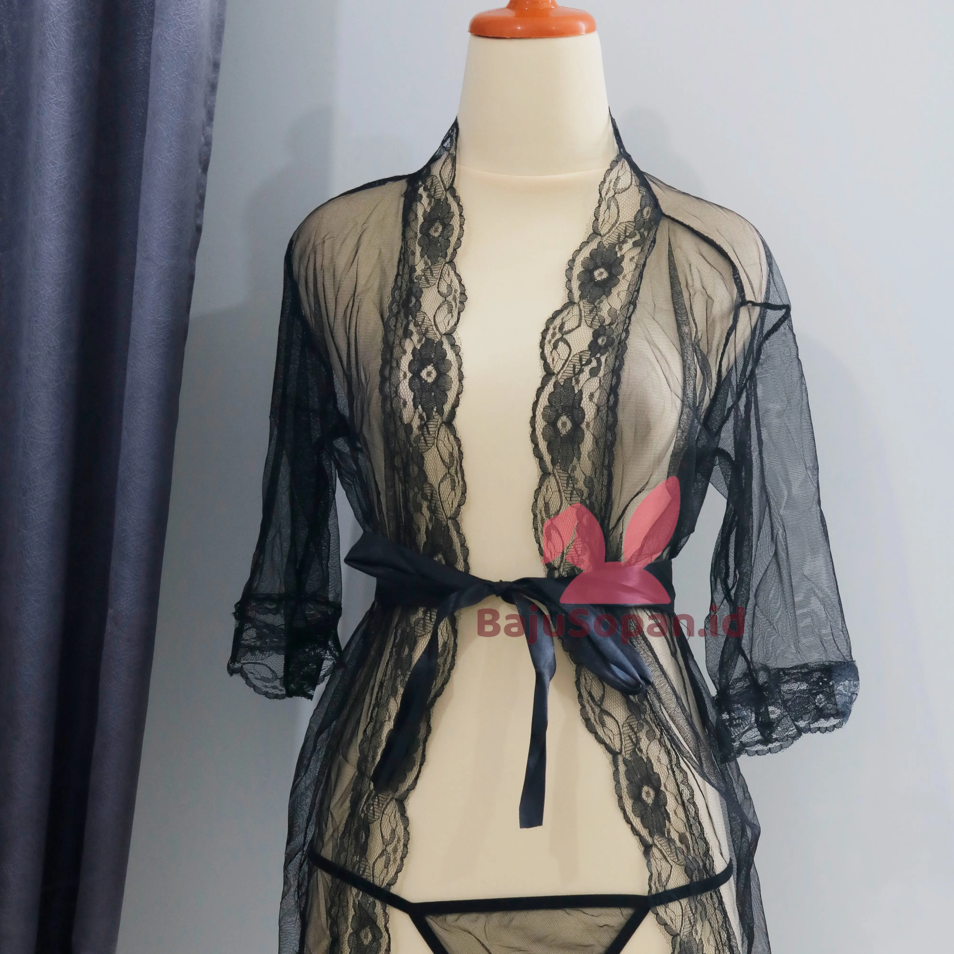 mini dress baju tidur kimono transparan set baju tidur wanita dinas malam chiffon 1060 Lingerie