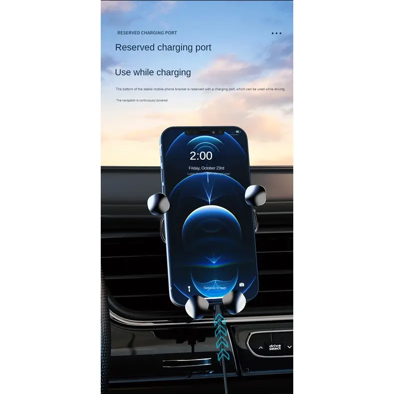Giá Đỡ Điện Thoại Trọng Lực Cho Xe Hơi, Móc Thông Gió, Giá Đỡ Điện Thoại, Xoay 360 Độ, Nâng Cấp, Cửa Thoát Khí Mở Rộng, Giá Đỡ Điện Thoại Di Động Phụ Tùng Nội Thất 4