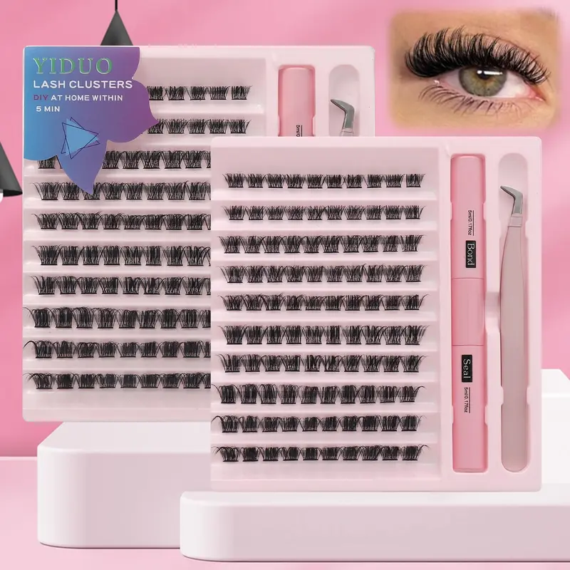 Individual False Eyelashes with Lash Bond and Seal and Lash Applicator Tool, Natural Look DIY Lash Extension Kit, Natural Curling Cluster Lashes for Eye Makeup, Summer Makeup, Valentine's Day Gift for Women, Cluster Lashes Kit 0