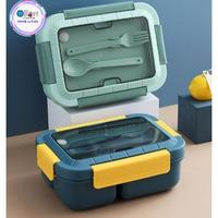 Gambar Lunchbox Set 3 Sekat Microwavable 1500 ml Anti Tumpah + Sendok - Bpa Free - OR 0224 - Yellow dari Ollahomeliving Kota Bogor 1 Tokopedia