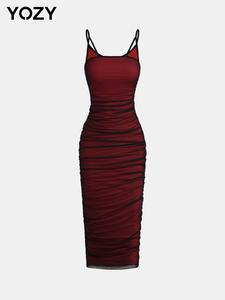 YOZY Women's Tulle Cami Dress, Elegant Sleeveless Bodycon Dress for Party Dating Wear, Ladies Summer Clothes