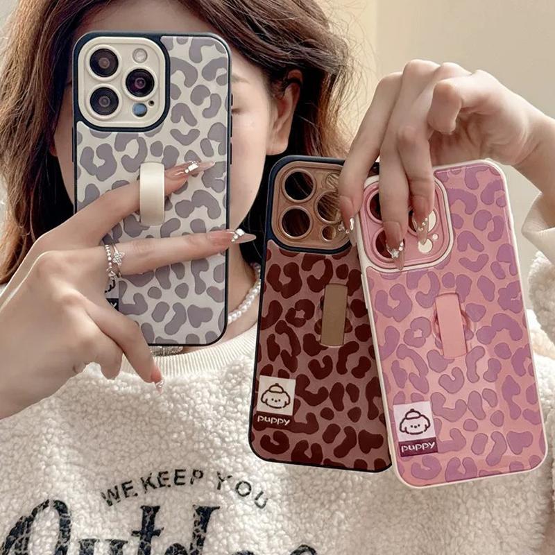 Fashion Leopard Pattern Phone Case with Ring Holder, Shockproof Phone Protective Cover, Phone Accessories Compatible with iPhone 16 15 14 13 12 11 Pro Max, Casing 0
