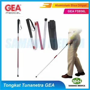Tongkat Jalan Tuna Netra Lipat Aluminium GEA dengan Pouch Tongkat Untuk Orang Buta