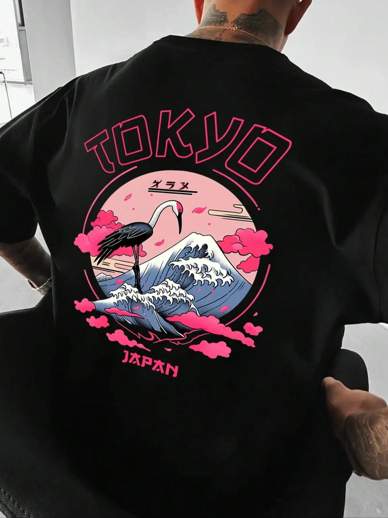 Men's Japanese Style Print Round Neck Tee, Regular Fit Casual Short Sleeve Crew Neck T-Shirt for Summer, Fashion Men's Top for Daily Wear