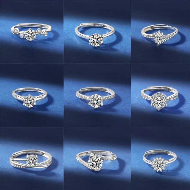 S925 sterling silver 50 min Mosan diamond ring female D color high-grade wedding ring classic movable ring can be adjusted to send the wife