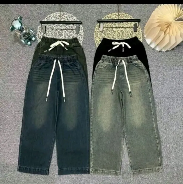 Quần jean ống rộng nữ cạp chun siêu hách dáng