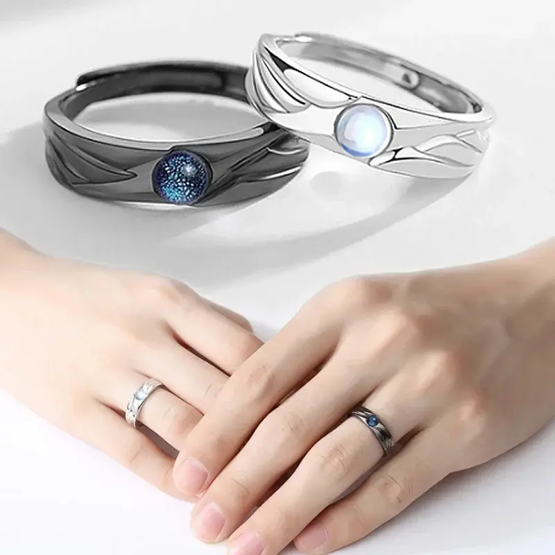 Creative Black White Couple Friendship Rings Open Adjustable Rings Set