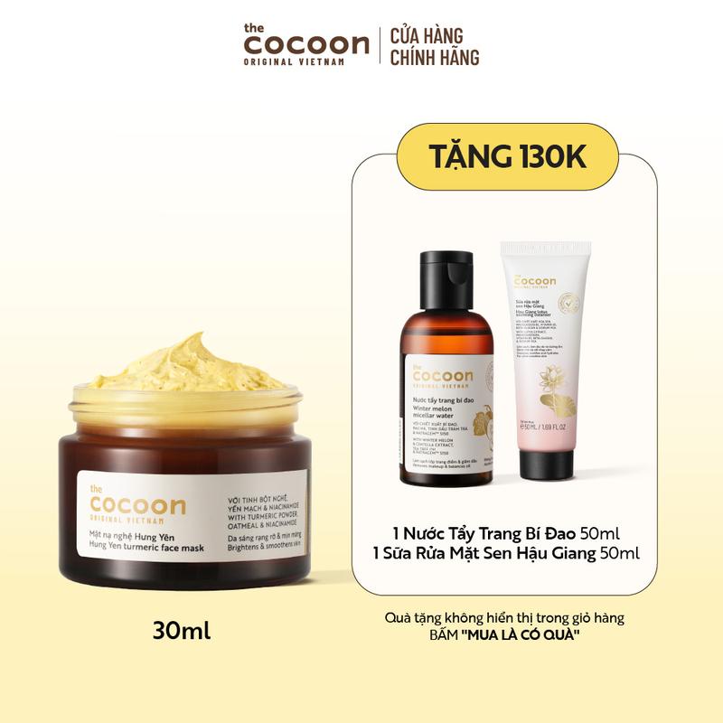 [COMBO MUA 1 NHẬN 3] Mặt nạ nghệ Hưng Yên Cocoon giúp da rạng rỡ & mịn màng 30ml Và 1 Sữa rửa mặt sen Hậu Giang 50ml + 1 Nước tẩy trang bí đao 50ml