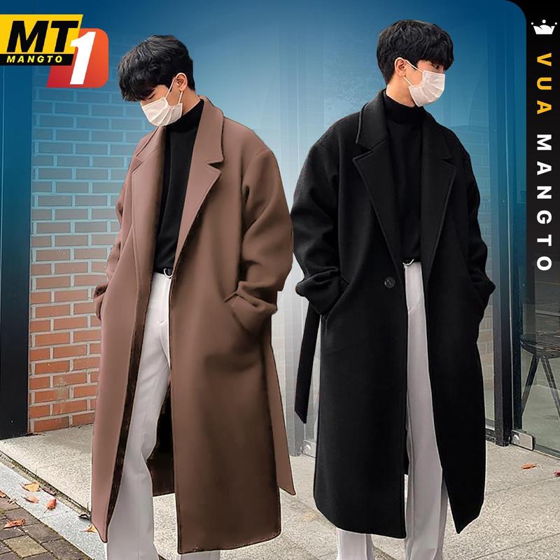 MT1 Áo Mangto Nam GOMAN Áo Khoác Dạ Nam Hàn Quốc Dáng Dài Qua Gối Form Rộng Thắt Đai