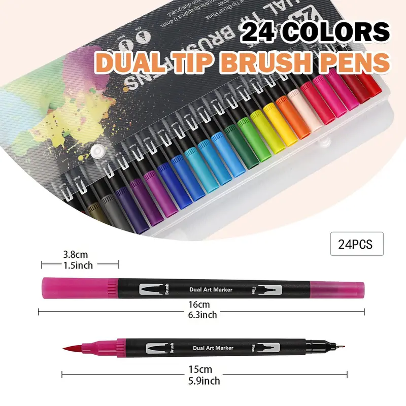 Dual Tip Brush Pen, 1 Set Colorful Flexible Felt-tipped Artistic Markers, Stationery for Adults & Students, Art Supplies for Drawing, Sketching, Calligraphy, Painting, Best Friend Gifts, Touch Markers, Gift Sets 1
