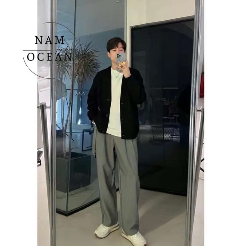 (NAM OCEAN)_Áo Cardigan Nam Nữ Phong Cách Hàn Quốc Dễ Dàng Phối Đồ Phù Hợp Đi Học Đi Chơi M26 Nam Ocean Menswear Jacket Nhung Kem 4