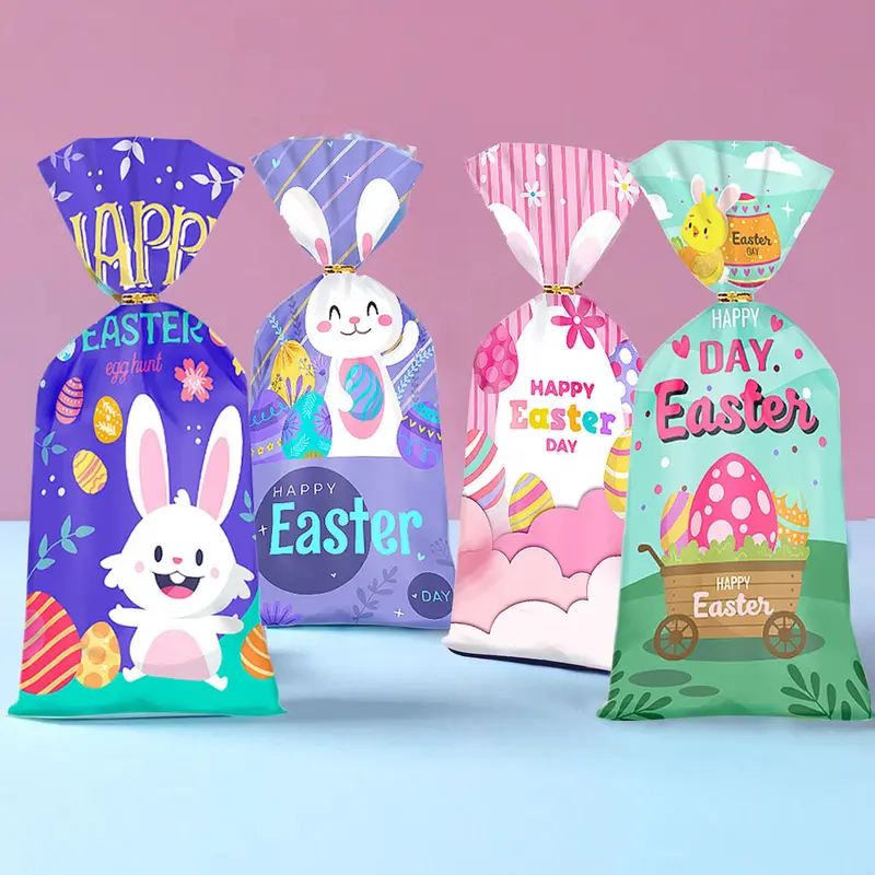 Easter Themed Candy Bag, 50pcs/set Cute Rabbit Egg Pattern Gift Bag with Twist Tie, Gift Wrapping Supplies for Party Festival Birthday 3