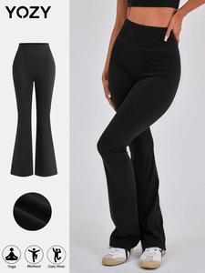 YOZY Women's Solid Flare Leg Sports Pants, Casual Comfy High Stretch Bell Bottom Trousers for Yoga Gym Workout Running, Ladies Bottoms for All Seasons