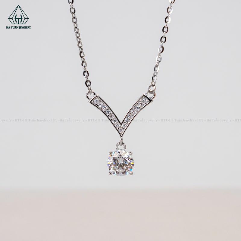 Dây Chuyền BẠC 925 Xi Kim Đính Đá Moissanite 5mm KHÔNG GIẤY N609 Hà Tuấn Jewelry