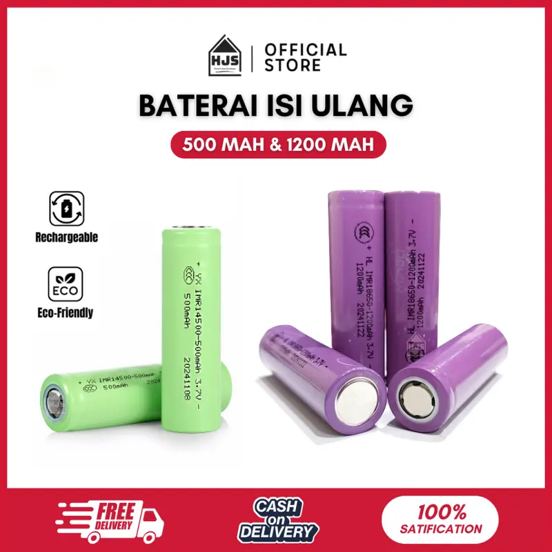 [HJS] Baterai Cas Isi Ulang /  Baterai Lithium Charger Hongli 14500 500 mAh & 18650 1200 mAh 3,7V 0