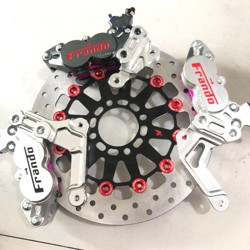 COMBO 3 món __ đĩa Kingdrag 4 lỗ Đen khoen đỏ size 267mm + heo frando 4 piston + pát cho nhiều dòng xe