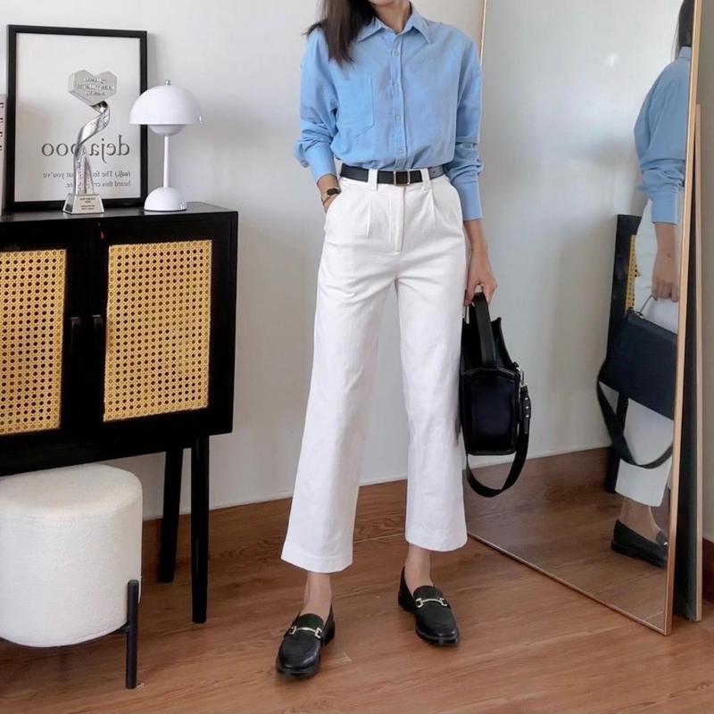 Quần kaki ống suông basic 90cm Pants Nữ Women 4