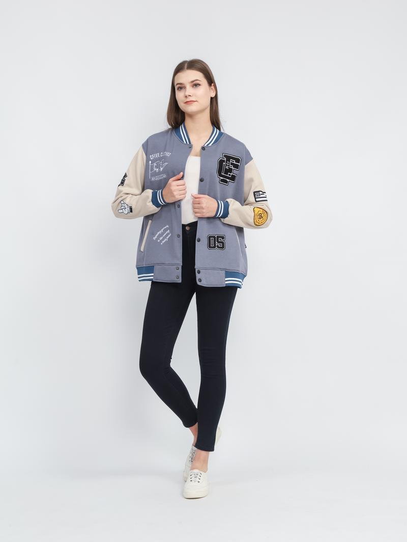Product Introduction of JAKET VARSITY DENIM COMBI CREAM  FLEECE TEBAL FULL BORDIR / VARSITY 05 FULL TAQ ORIGINAL / JAKET BASEBALL UNISEX 2