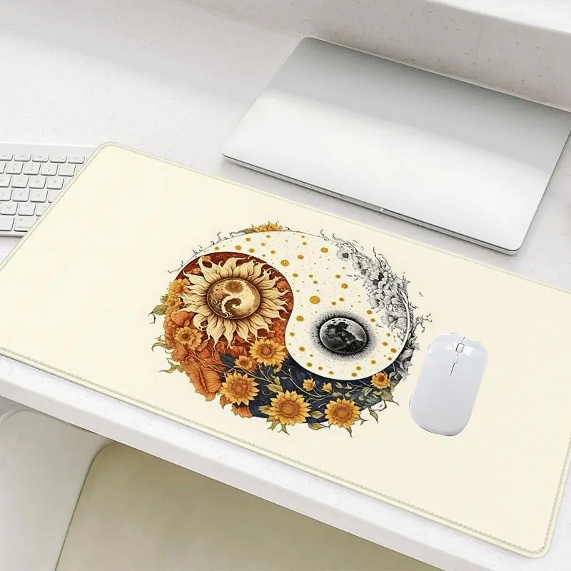 Sunflower Pattern Mouse Pad, Rectangle Gaming Mouse Pad, Office Desk Accessories, Non-Slip Rubber Base Stitched Edge Desk Pad for Home Office 0