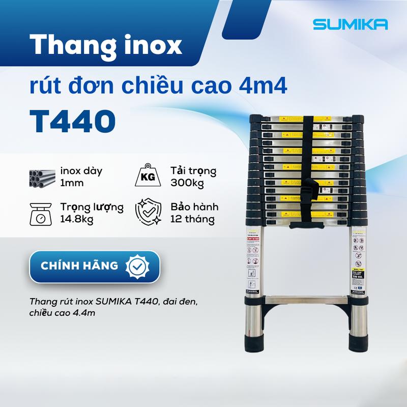 Thang inox rút đơn SUMIKA T440, chiều cao 4.4m, tải trọng 300kg