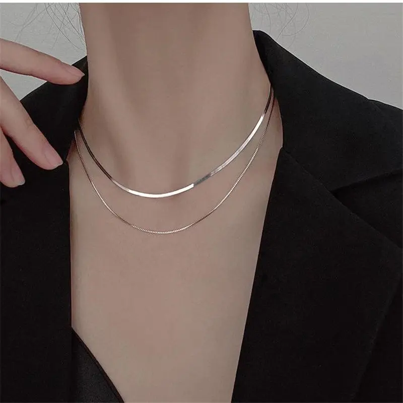 Trendy Double-Layer Twin Titanium Steel Snake Bones Chain Light Luxury Minority Design Necklace Women's Cold Style Clavicle Chain Hip Hop Accessories
