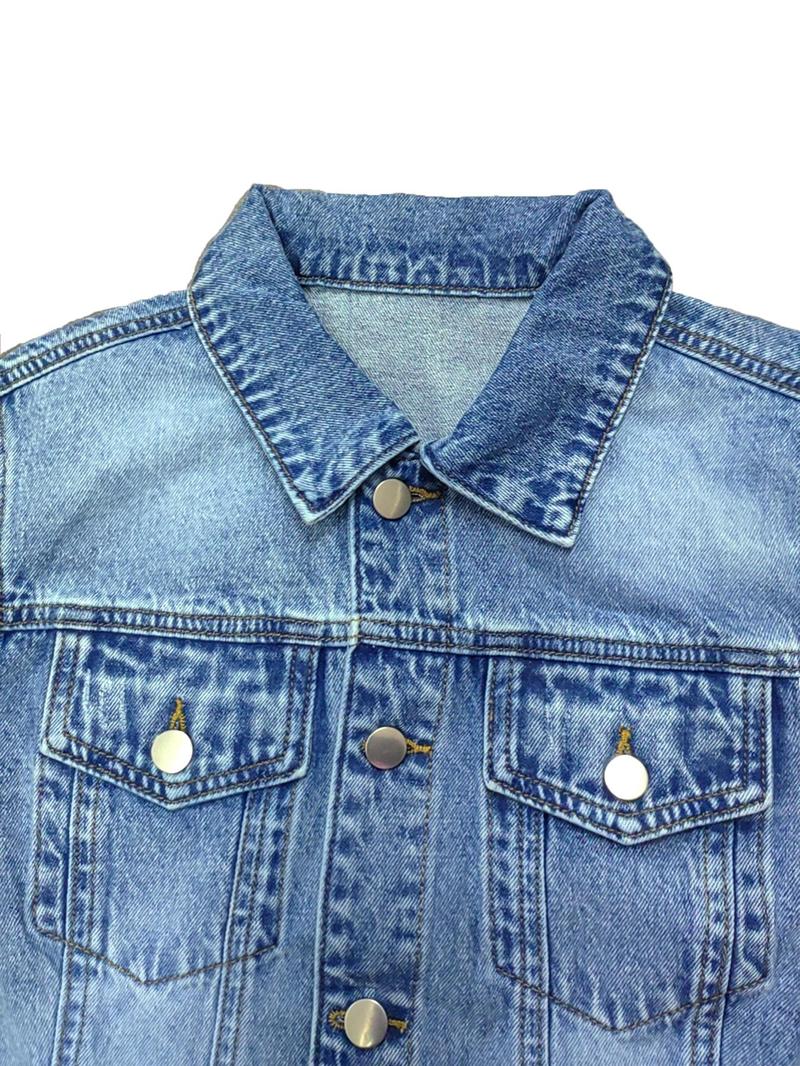 Product Introduction of Women's Plain Ripped Button Front Denim Jacket, Casual Long Sleeve Collared Raw Hem Jacket for Daily Wear, Ladies Clothes for All Seasons 9
