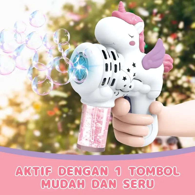 Mainan Unicorn Bubble Machine,   Lampu, Mesin Tiup Gelembung Elektrik Handheld, 10 Lubang Toys EverfunToys 1