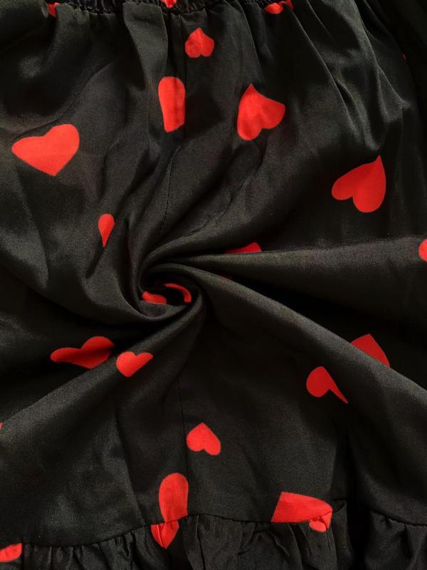 Plus Size Heart Print Ruffle Hem Shirred Dress, Casual Flounce Sleeve Square Neck A Line Dress, Women's Clothes for Summer, Summer Dresses 2025, Womenswear 7