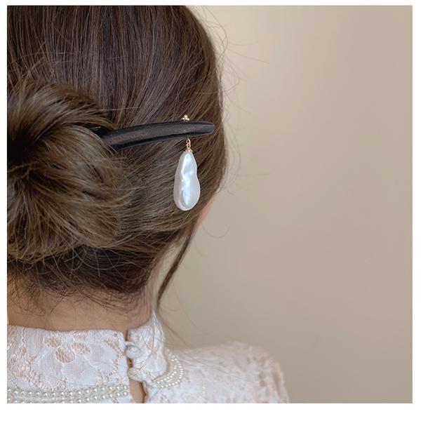 Pearl Drop-Shaped Wooden Hair Clasp Simple Environmental Protection Plate Hairpin Chinese Style Elegant Hair Accessories 1