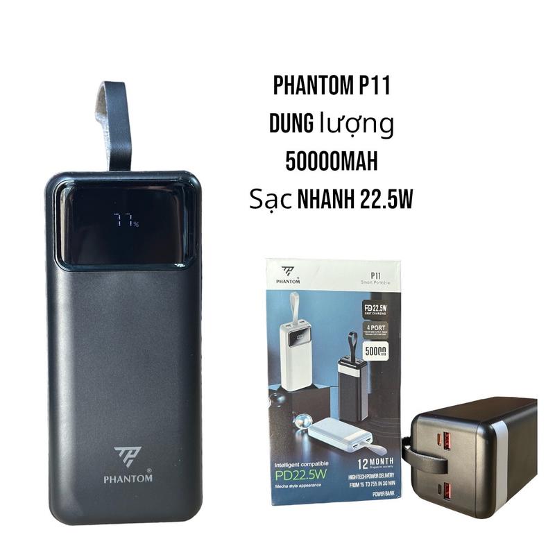 Pin Sạc Dự Phòng Phantom P11 50000mAh Sạc Nhanh 20W PD 22.5w Tích Hợp 4 Cổng Sạc Và Đèn Led Chiếu Sáng - P11 Hãng Phantom Phụ Kiện Hổ Trợ Sạc Điện Thoại