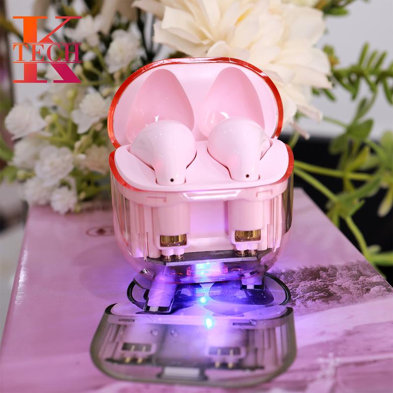 Tai Nghe Bluetooth True Wireless B12 Trong Suốt Cá Tính, Nhét Tai, Nghe Nhạc, Không Dây, Earphone, Micrô tích hợp, Khử tiếng ồn, thời gian sử dụng 5h, Noise Cancellation tai  nghe