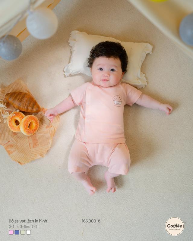  Bộ Quần Áo Sơ Sinh Cộc Tay Cookie Sơ Sinh Vạt Lệch In Hình Cookie Cho Bé Sơ Sinh Từ Newborn Đến 9 Tháng Chất Cotton Sọc Gân Co Giãn 