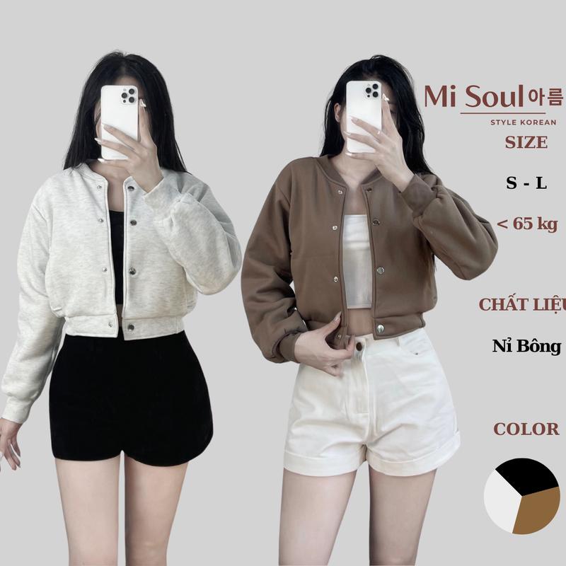  Áo Khoác Bomber Nỉ Bông Cúc Bấm BigSize MiSoul Áo Khoác Ngoài Tay Bo Gấu 341 Nữ Top 
