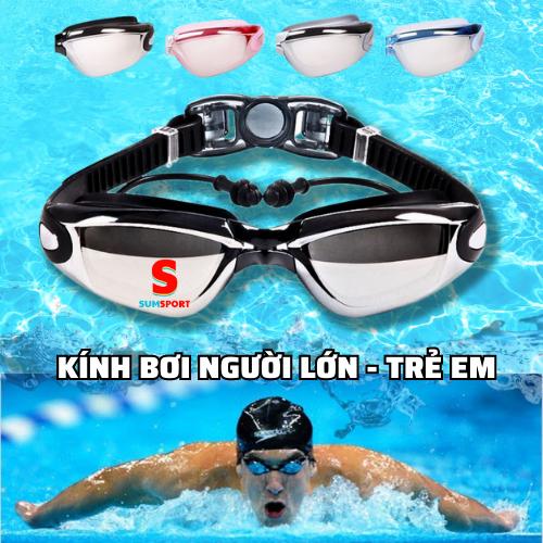 Kính bơi người lớn trẻ em tránh tia UV kèm nút bịt tai tráng gương cận thị nam nữ đi biển mùa hè