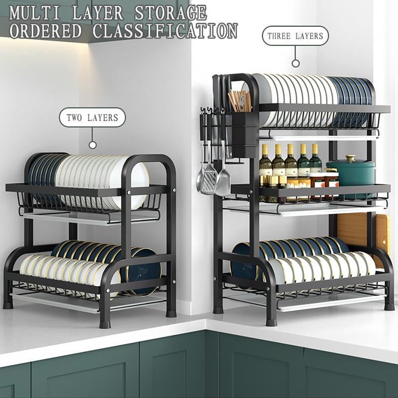 【SG Stock】3-Layer Stainless Steel Dish Rack Kitchen Storage Rack Drain ...