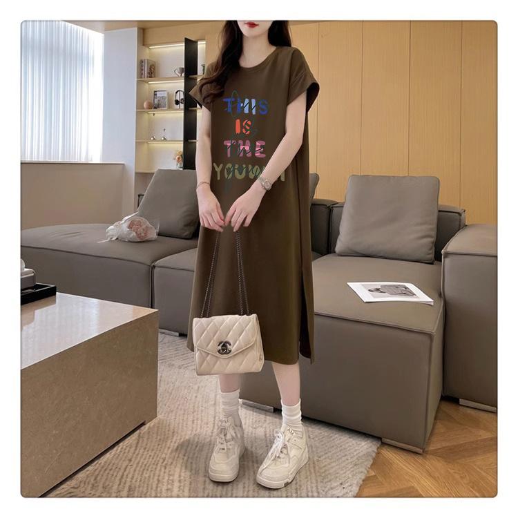 Product Introduction of Váy Áo Thun Phong Cách Hồng Kông, ngắn Tay, Mặc Mùa Hè, Váy Dài, Có Thể Mặc Được, Dáng Rộng Vừa Vặn, Váy Thường Ngày Cho Phụ Nữ Ngoại Cỡ Phong Cách Lười Biếng 8