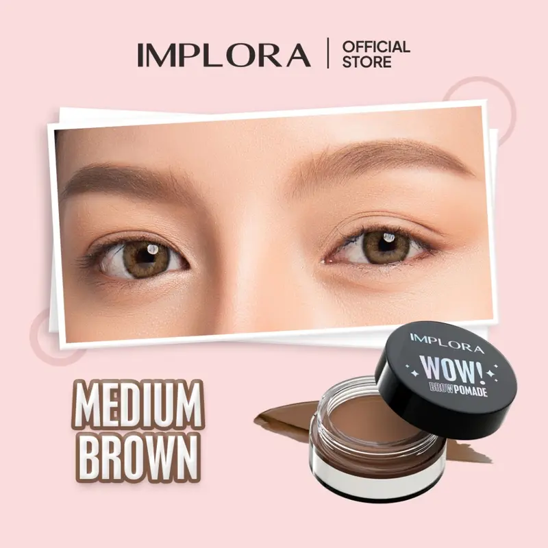 IMPLORA WOW! Brow Pomade Indonesia / Brow Pomade 2.5g / Up To 24H / Waterproof / Matte Finish / Pigmented Longlasting / Easy To Blend / Smudgeproof / Tahan Air / Medium Dark Brown Grey Black / Coklat Abu Hitam / Eyebrow Alis / Cosmetic Brows Makeup Series 3