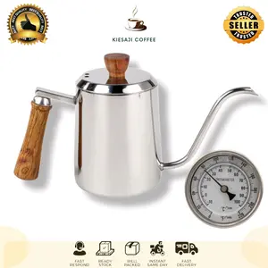 Teko Kopi Leher Angsa Termometer V60 600ml  350 ml / Pour Over Coffee Kettle Gooseneck Ketel with thermometer / coffee kettle wooden handle Japan Style