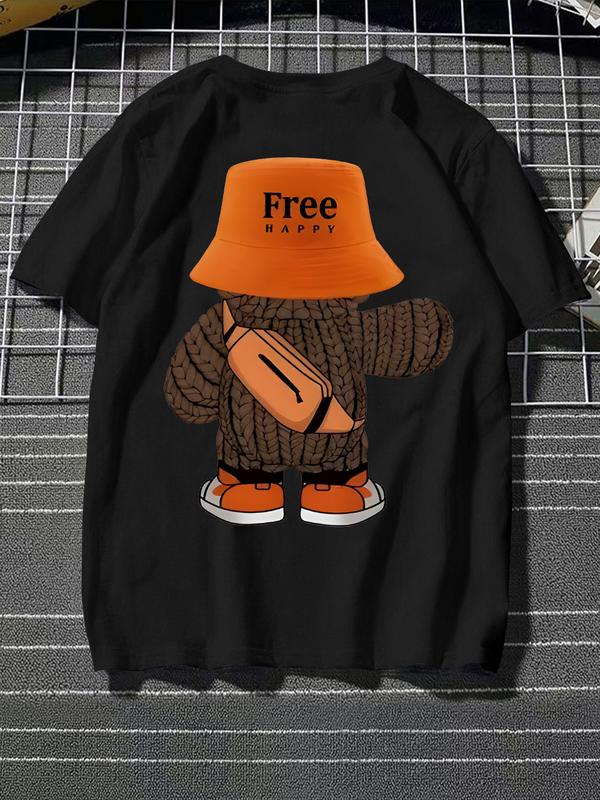 Men's Regular Fit Plain Round Neck Short Sleeve Graphic Tee, Casual Crew Neck T-shirt for Daily Wear, Men's Top for All Seasons, Tropical 4