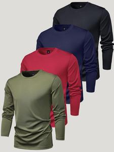 Men's Solid Color Long Sleeve Tee, Casual Comfortable Breathable Quick Drying  Round Neck T-shirt for Daily Wear, Men's Top for All Seasons