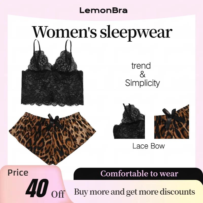 Đồ Ngủ Ren, Bộ 2 Chiếc, Áo Và Quần Đùi Đồ Lót Cho Nữ, Đồ Ngủ Thường Ngày Họa Tiết Da Báo, Thích Hợp Cho Phụ Nữ Trưởng Thành, Quần Áo Ngủ, Thoải Mái, Đồ Mặc Nhà