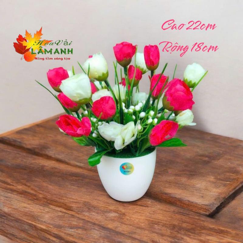 Hoa giả để bàn xinh xỉu! Mẫu mới nhiều màu làm quà tặng hay decor kệ sách đều mê-Hoa Vải Lâm Anh