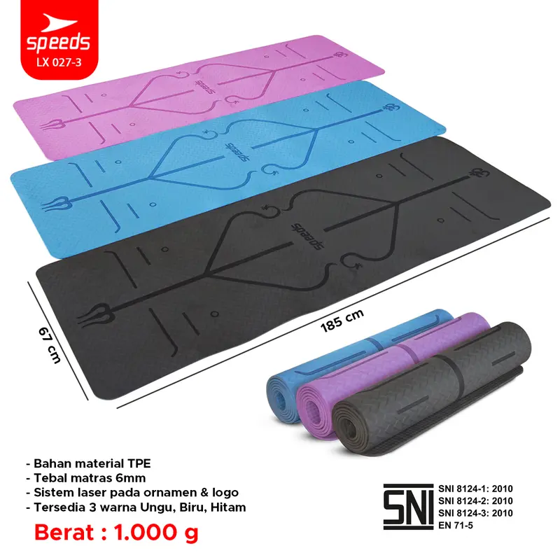 SPEEDS SNI Matras Yoga Mat Tebal 6mm Senam Mat Alas Olahraga Karpet Yoga Berstandar 027-3 1