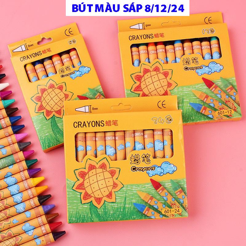 Bút Sáp Màu Tô Vẽ 8,12,24 Cho Bé Màu Không Độc Hại Không Bẩn Tay
